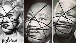 Montaje de la portada del disco de Madonna y las fotos manipuladas de Luther King y Mandela.