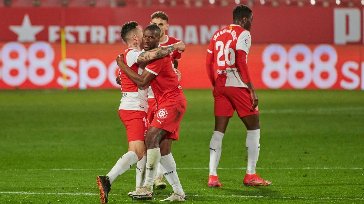 Sylla celebra su gol ante el Lugo