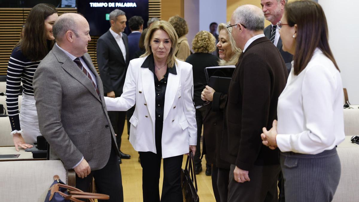 Camarero, con los diputados del PP, antes de la comparecencia.