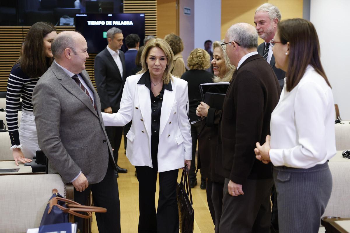Camarero, con los diputados del PP, antes de la comparecencia.