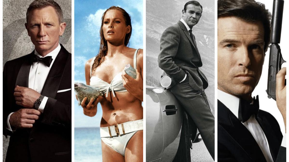 El universo Bond a través de los años: Daniel Craig, Ursula Andress, Sean Connery y Pierce Brosnan.