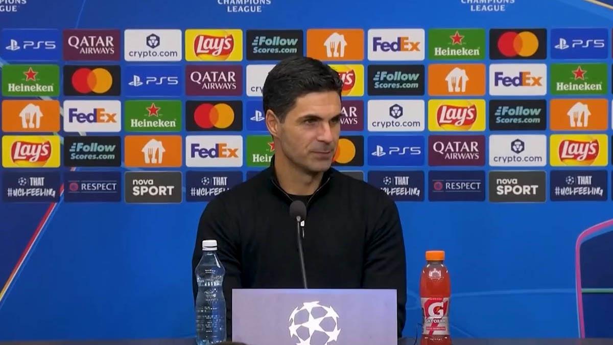 Mikel Arteta, entrenador del Arsenal, durante la rueda de prensa tras el partido de Champions League