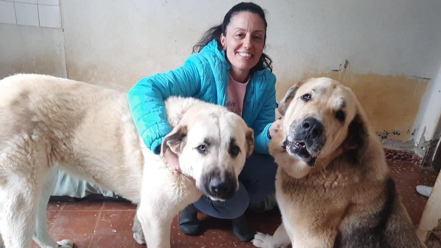 Rosana Martín,con las perras Dora y Sofi