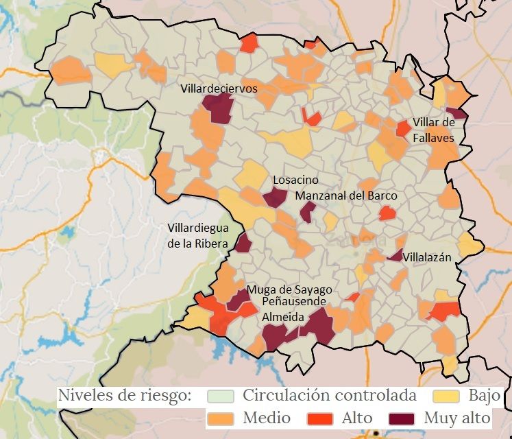 Mapa municipal de contagios, con los nueve pueblos con mayor incidencia