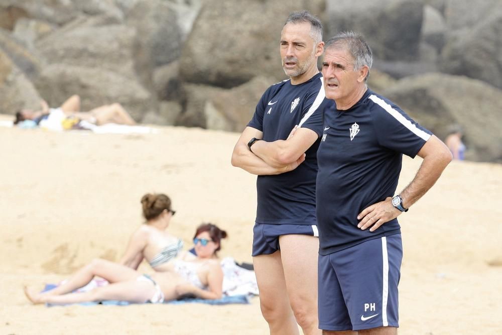 Duro entrenamiento del Sporting en la senda del Cervigón y La Ñora.