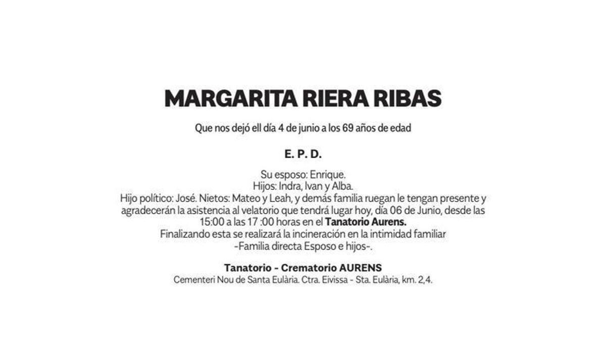 Esquela Margarita Riera Ribas