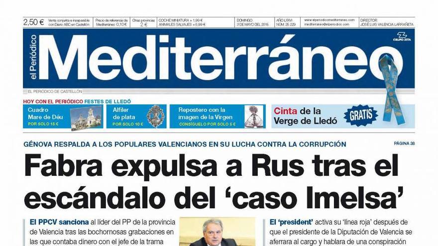 Fabra expulsa a Rus tras el escándalo del ‘caso Imelsa’, hoy en la portada de El Periódico Mediterráneo