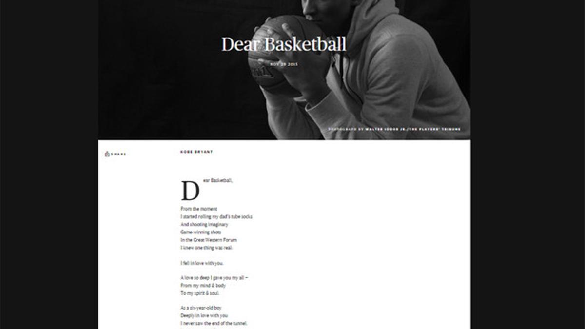 La carta de Kobe Bryant en el Players' Tribune