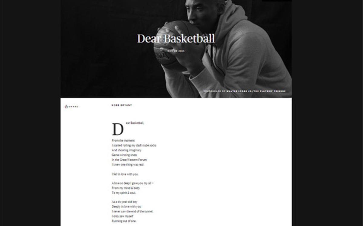La carta de Kobe Bryant en el Players' Tribune