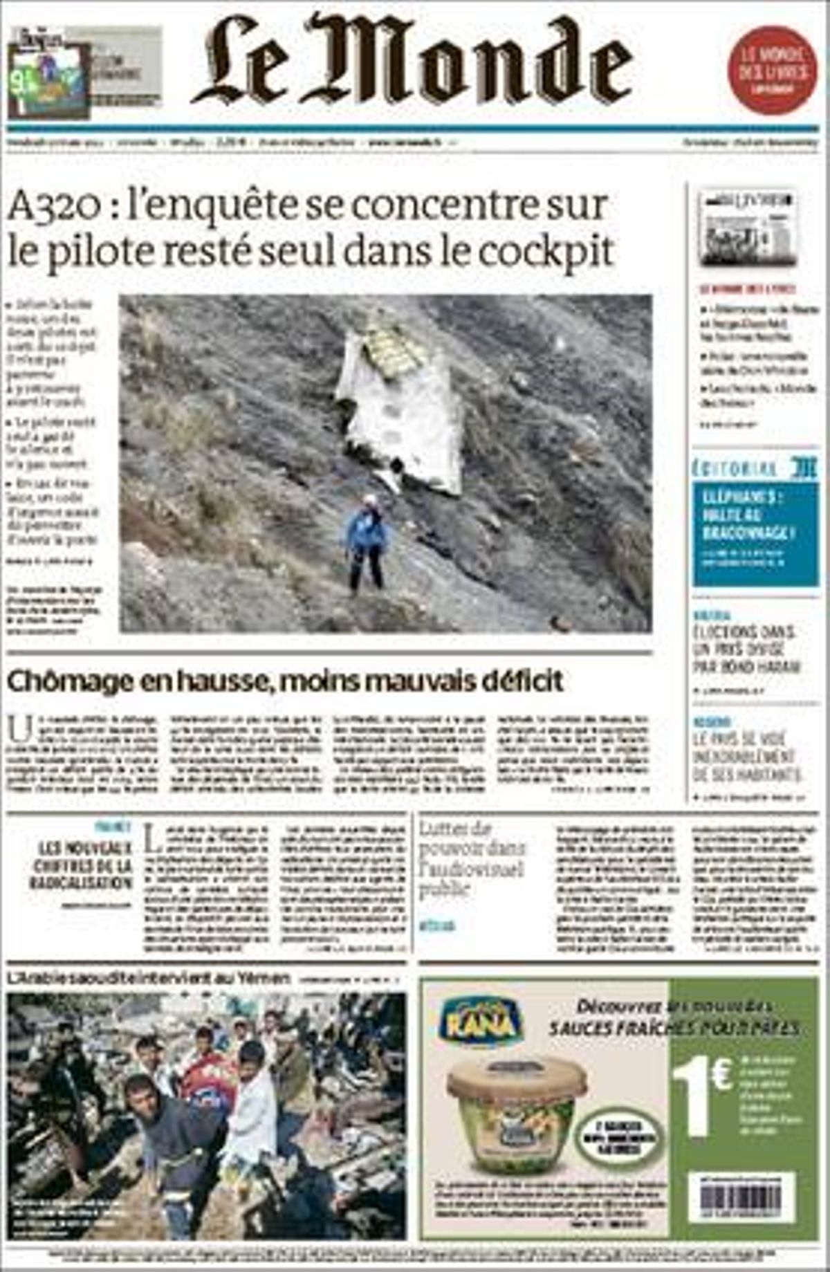 Portada del diario ’Le Monde’, Francia. 