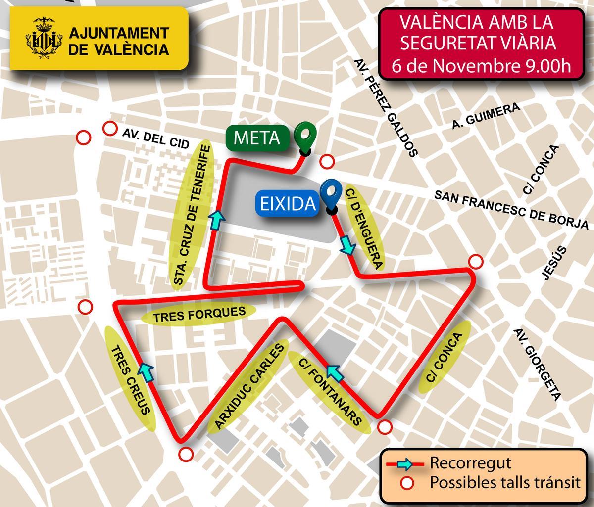 Recorrido de la I Carrera ‘València con la Seguridad Vial’ .