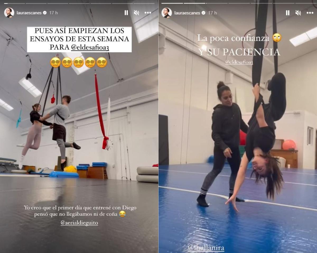 Laura Escanes sube a redes sociales el ensayo del reto de telas acrobáticas para 'El Desafío'.