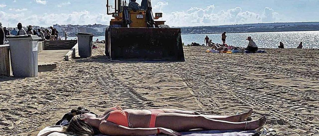 Que viene la ecotasa. La imagen captada por Sabina Pons en la Playa de Palma muestra a una turista inerme poco antes de ser devorada por el nuevo sÃ­mbolo que el PSOE en el Govern ha diseÃ±ado para el impuesto ecolÃ³gico, una grÃ¡cil excavadora que envidiarÃ­a el PP.
