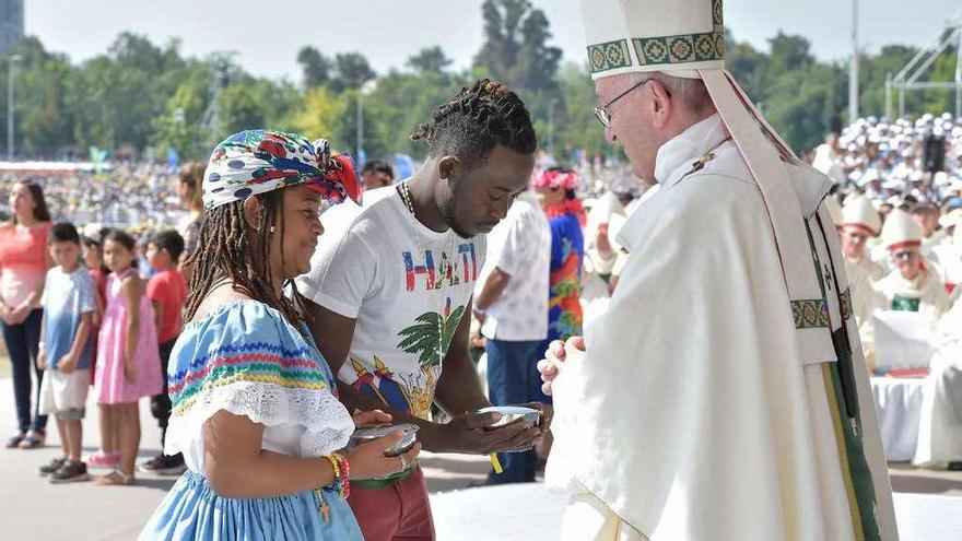 El papa Francisco, ayer, en Santiago de Chile.