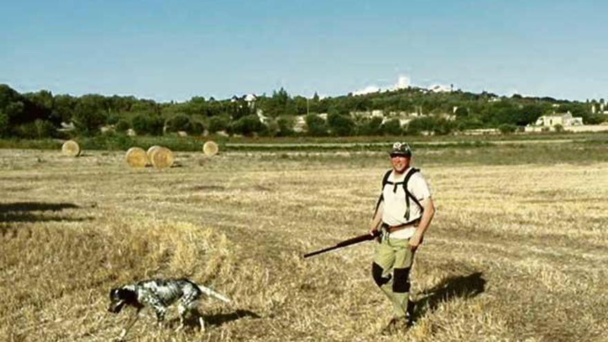 Un cazador deambula por un terreno recién segado.