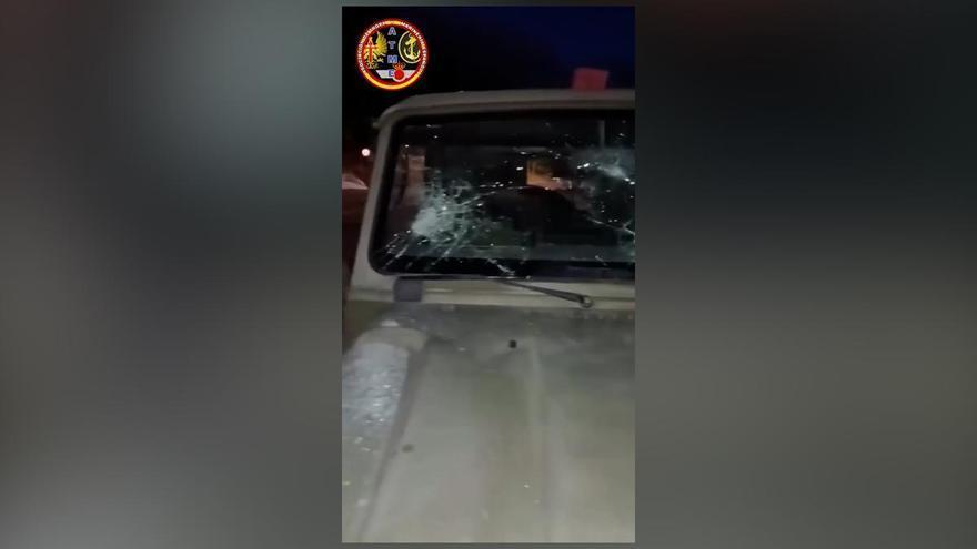 Assim ficou o veículo militar após a agressão em Ceuta
