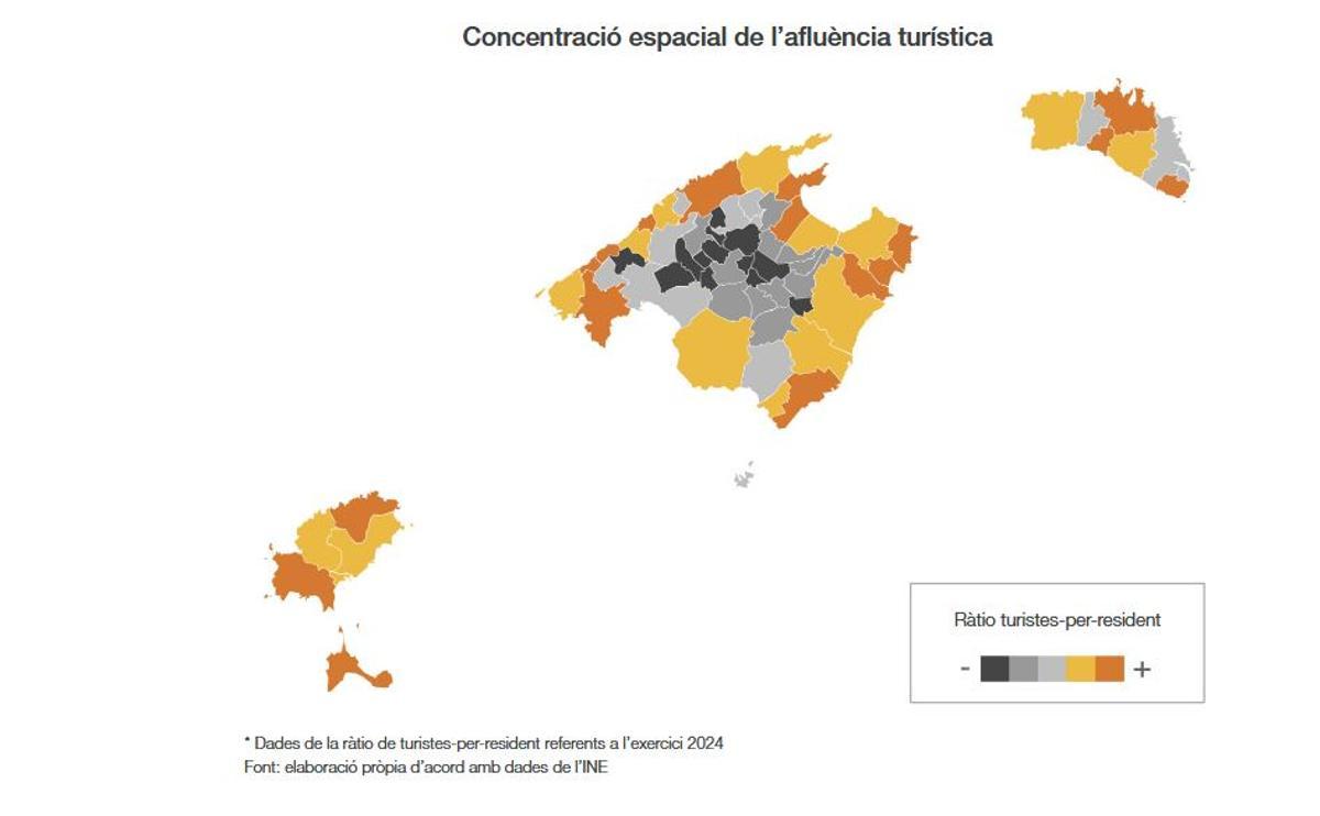 Ratio de turistas por residentes en los municipios de Baleares