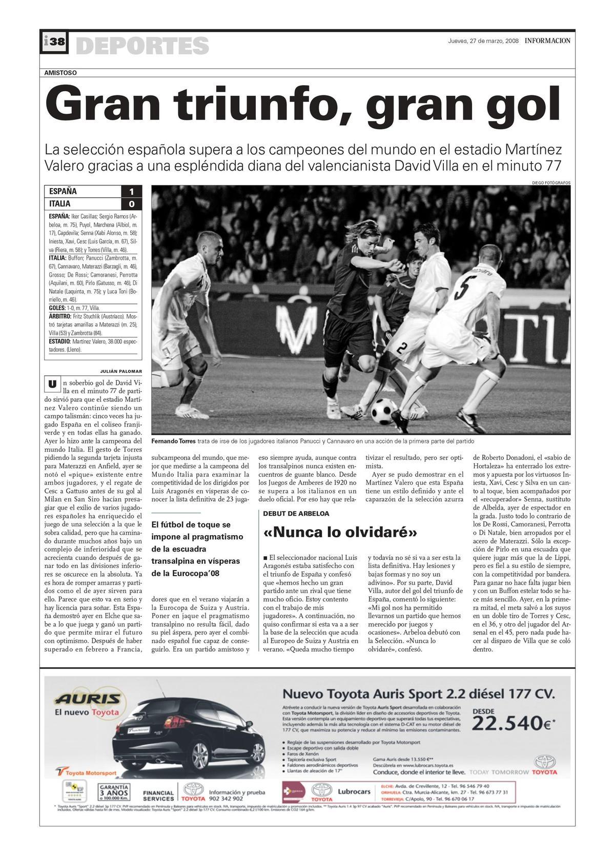 Crónica del España-Italia de 2008, con el despiece del debut de Arbeloa