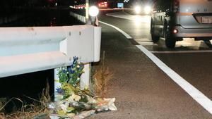 Flores junto al lugar donde una persona fue atropellada por un conductor, que estaba jugando a Pokémon Go, en Tokushima (Japón).