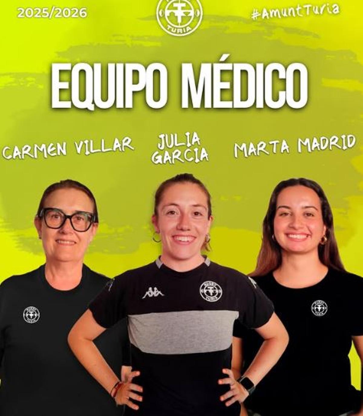 La responsabilidad del área médica recae en Carmen Villar. Las fisioterapeutas son Julia García y Marta Madrid.