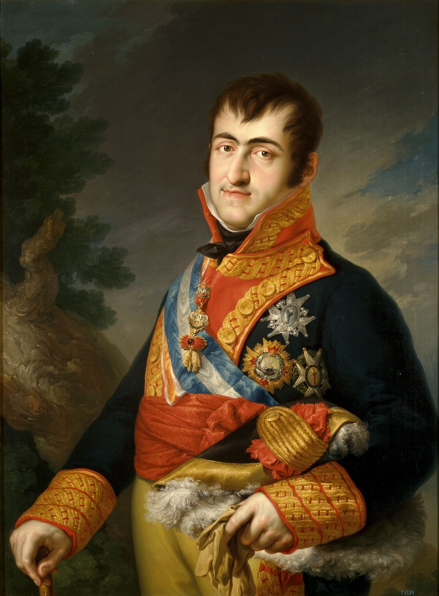 Fernando VII  (en un retrato de Vicente López), obligado a devolver el trono a su padre para que este abdicase en favor de Napoleón.