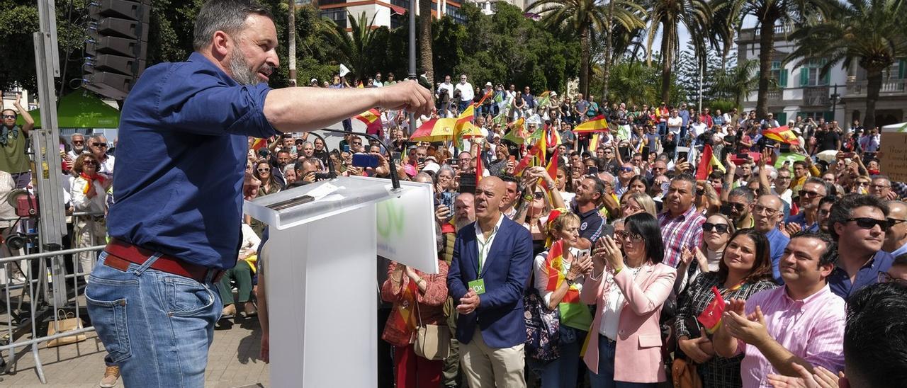 Santiago Abascal, líder de VOX, durante un 'meeting' en Las Palmas de Gran Canaria.