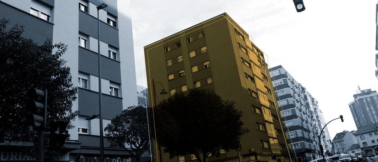 Edificios en la calle Ramón y Cajal, en Avilés.