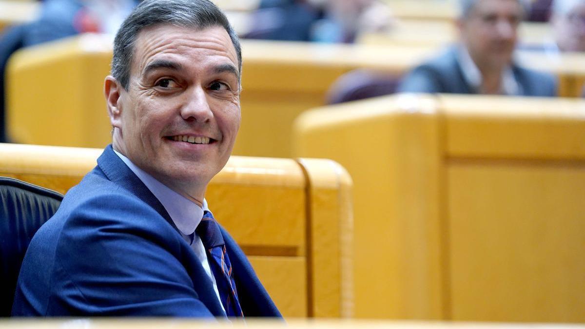 Pedro Sánchez durante una sesión de control al Gobierno en el Senado.