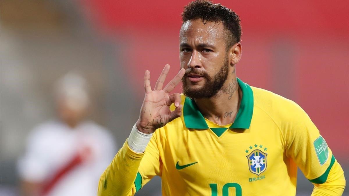 Neymar celebrando un gol con la selección de Brasil