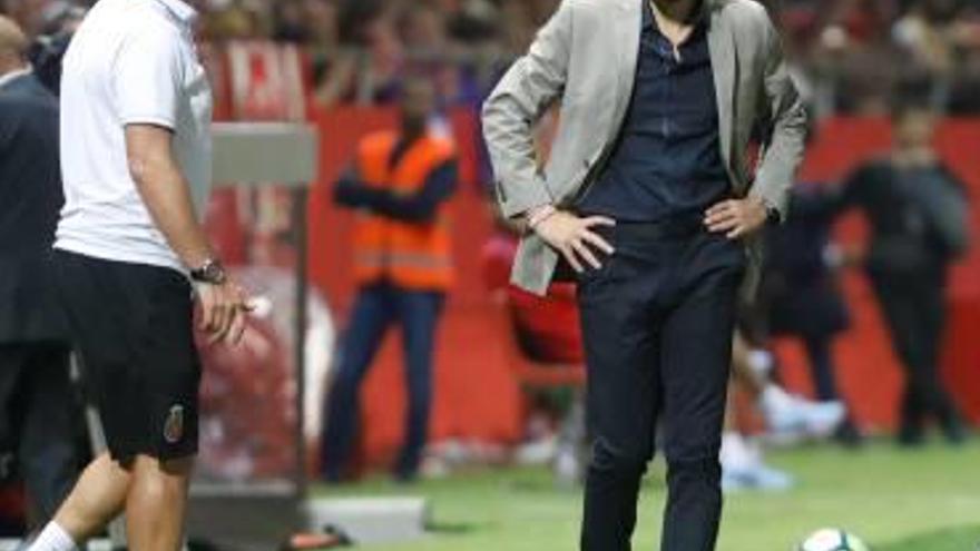 Pablo Machín, en un partit a Montilivi.