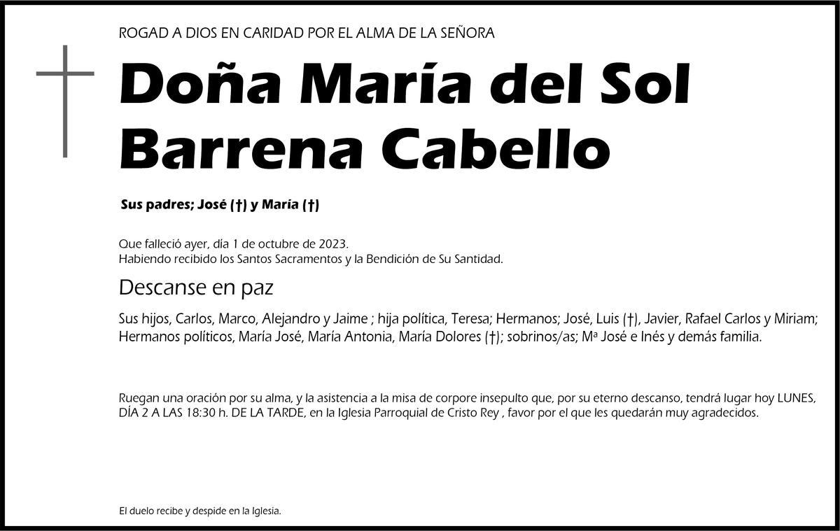 Doña María del Sol Barrena Cabello