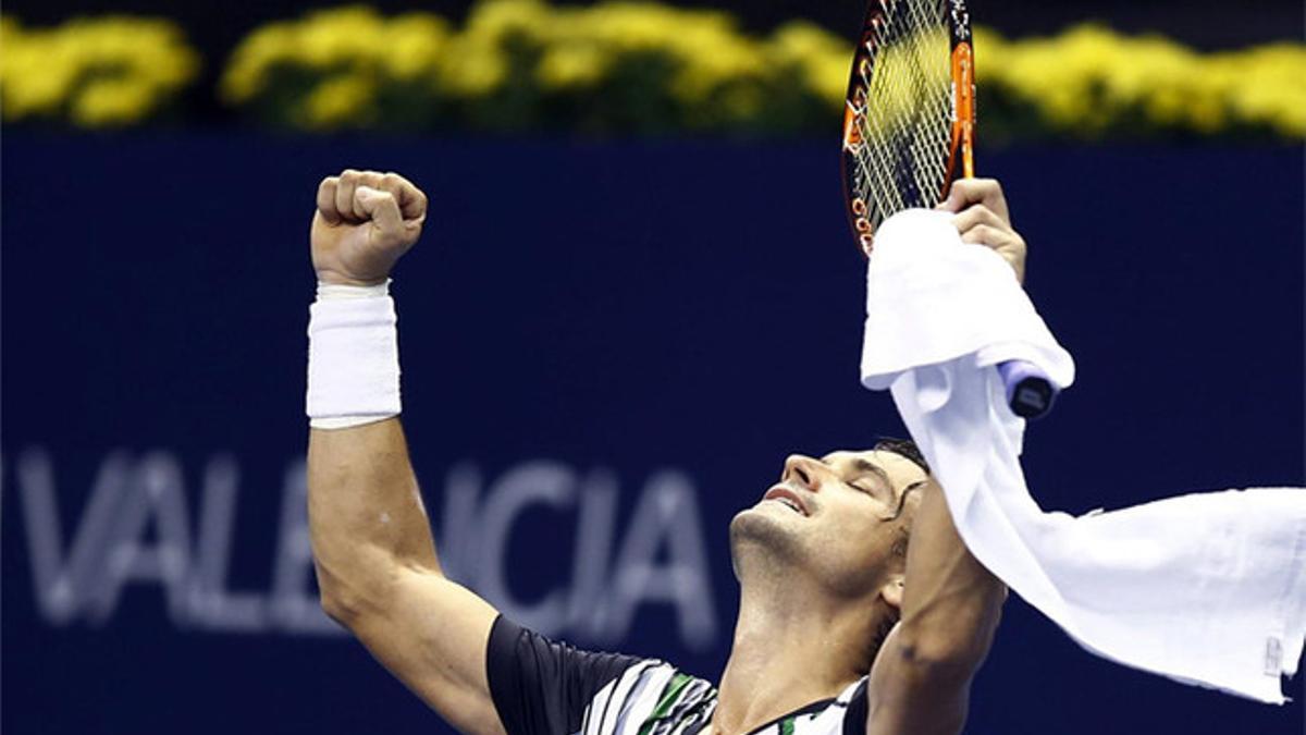 David Ferrer celebrando su victoria frente a Fernando Verdasco