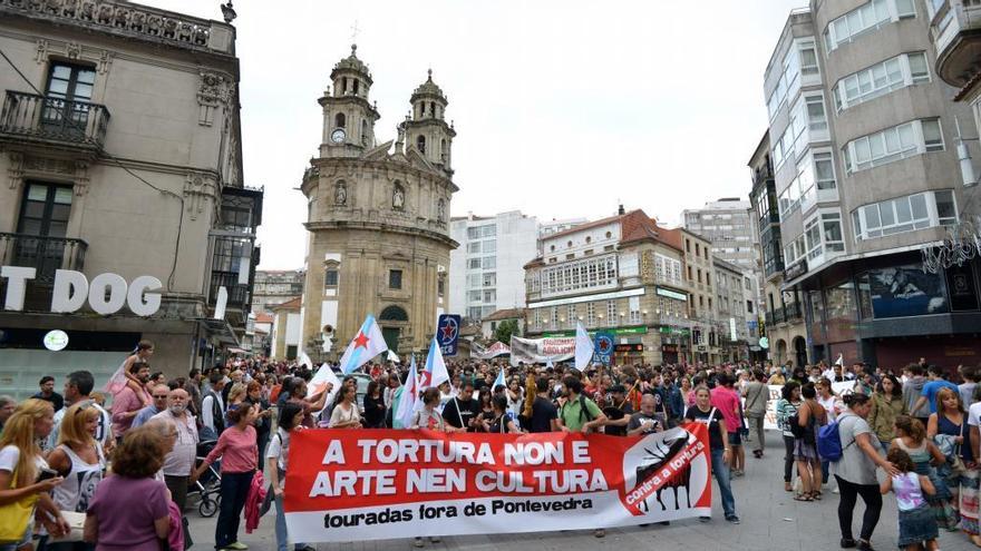 Una concentración en Pontevedra de colectivos antitaurinos.