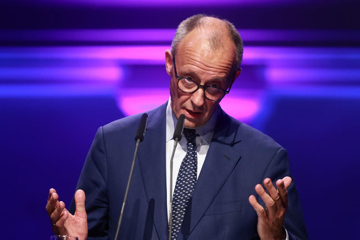 El canciller alemán, Friedrich Merz, en una conferencia el pasado martes.