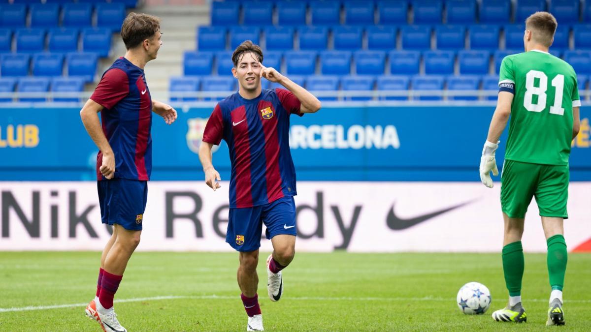 Dani Rodríguez celebrando su gol ante el Amberes en la Youth League