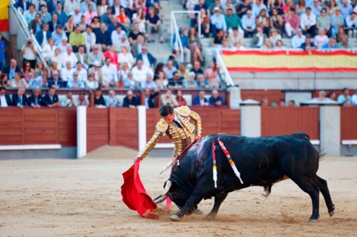Diego Urdiales da un pase a su primer oponente en el festejo de Las Ventas.