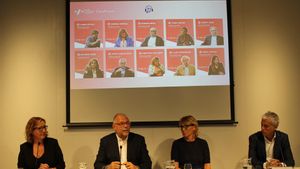 Presentación del vídeopodcast este lunes en el Col·legi de Periodistes de Catalunya, en Barcelona, con Joan Maria Morros, Mireia Gubern, Albert Om y Núria de José. Josep Cuní, Jordi Évole, Gemma Nierga y Tura Soler participan en el proyecto