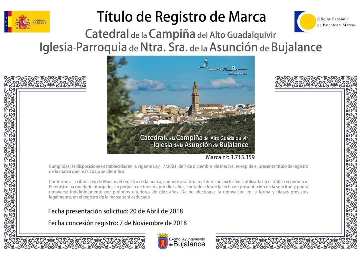 Título de Catedral de la Campiña del Alto Guadalquivir que la iglesia de la Asunción de Bujalance recibió en el año 2018.