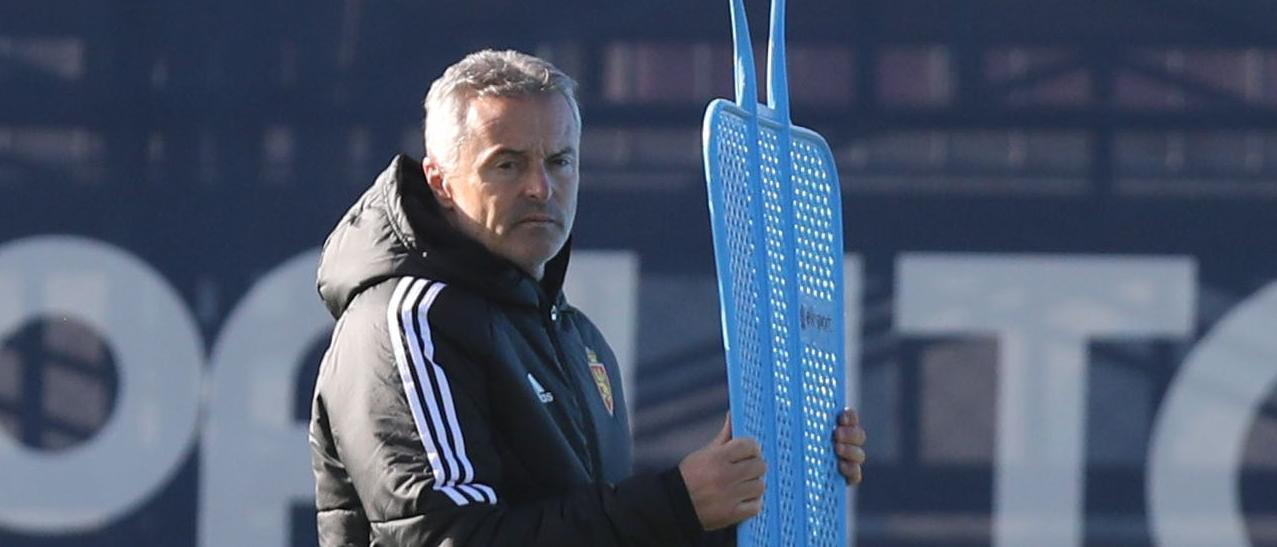 Fran Escribá, en un entrenamiento de esta temporada del Real Zaragoza.