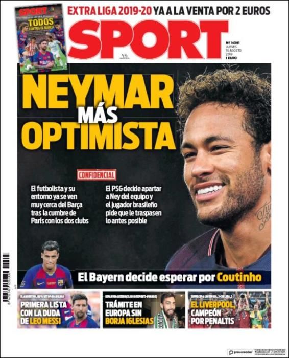 Portada SPORT jueves 15 agosto 2019