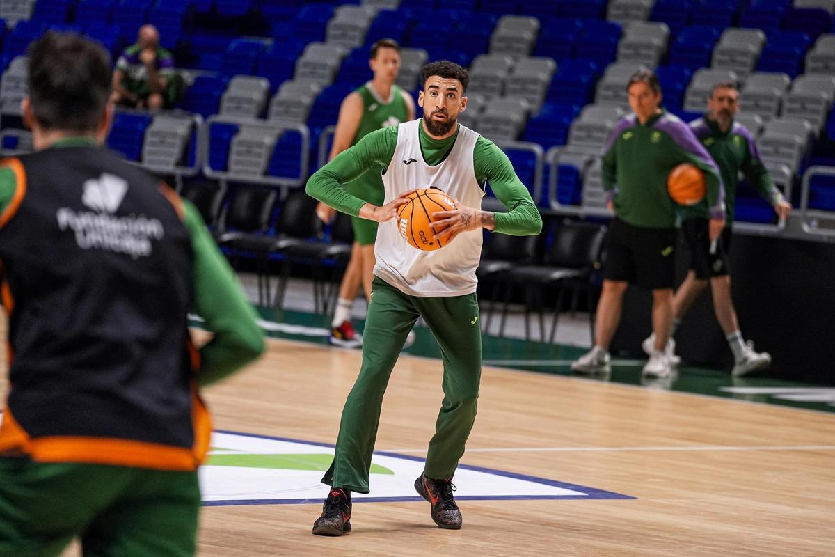 Chris Duarte en el entrenamiento de este martes del Unicaja.