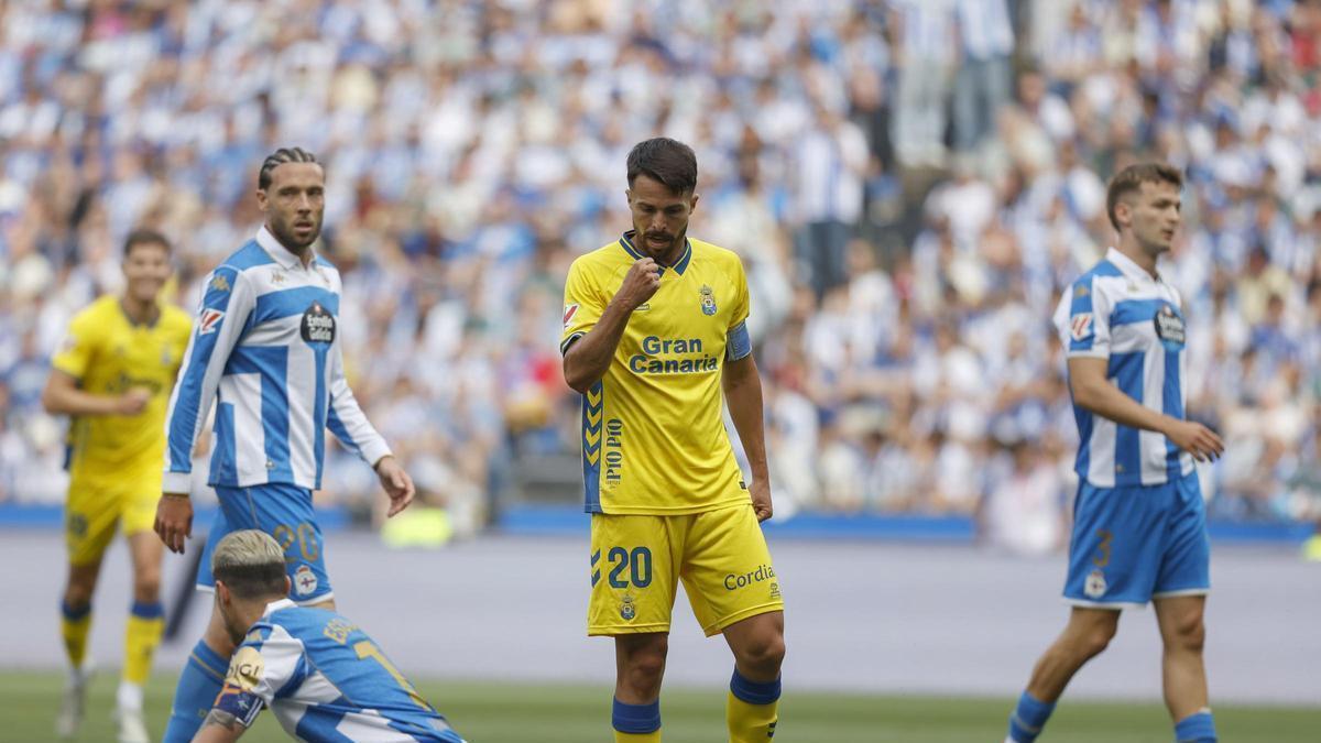 Kirian Rodríguez, autor del primer gol de la UD Las Palmas en Riazor.