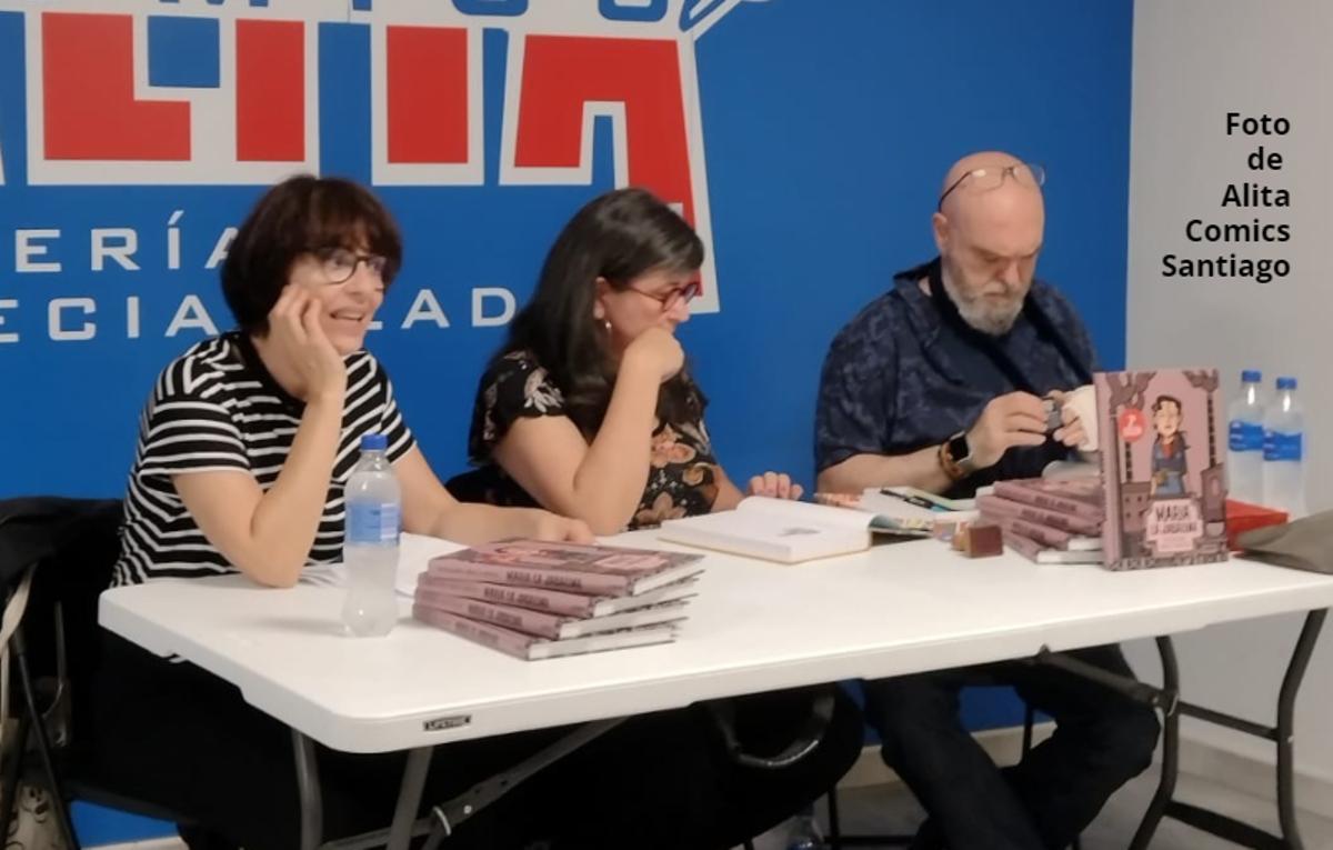 Neves Rodríquez, Cristina Durán y Miguel Ángel Giner Bou durante la presentación de 'María la Jabalina'