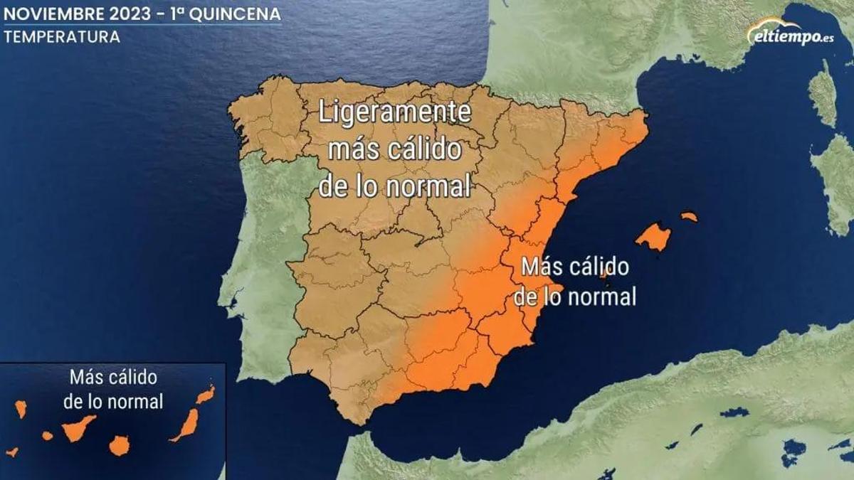 El mapa de temperaturas en la primera quincena.