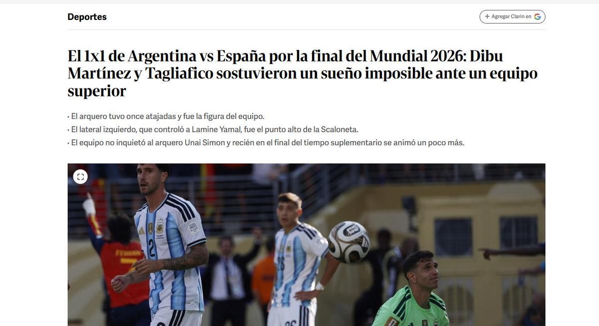 El 1x1 de Argentina vs España por la final del Mundial 2026: Dibu Martínez y Tagliafico sostuvieron un sueño imposible ante un equipo superior