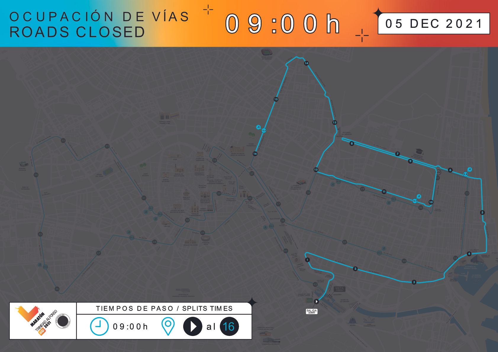 Calles cortadas a las 9 por la Maratón València.