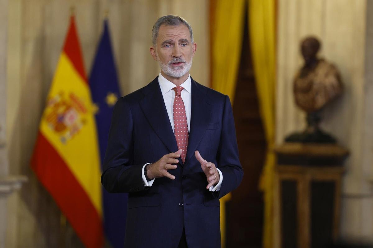 24/12/2025 El rey Felipe VI hace balance de un año que ha sido complicado en la política tanto nacional como internacional y en el que se ha conmemorado el 50 aniversario de la restauración de la monarquía y los inicios de la transición a la democracia. POLITICA DESDE ESPAÑA POOL