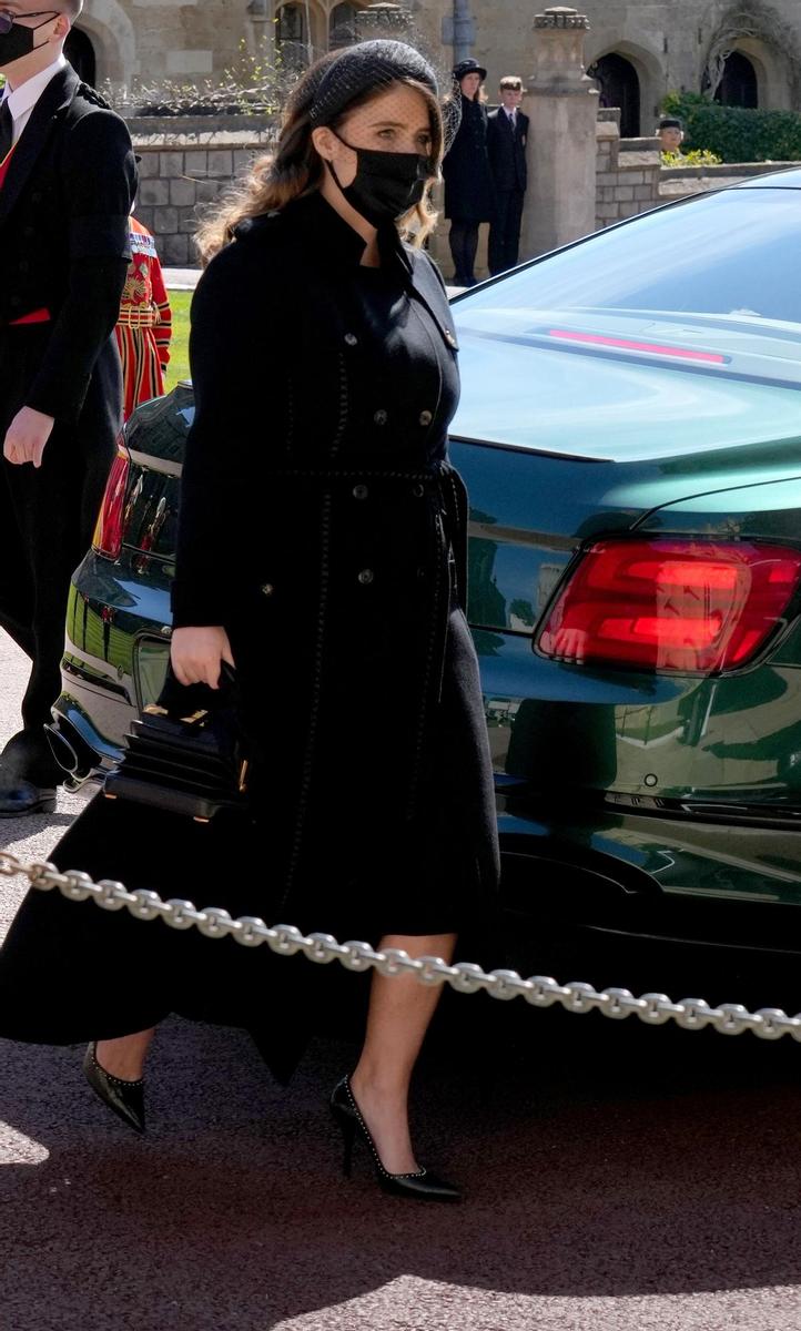 Eugenia de York a su llegada al funeral del duque de Edimburgo