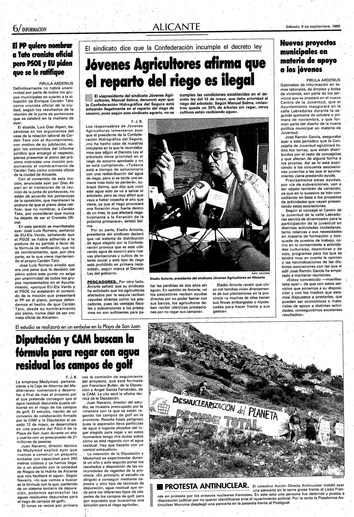 La página de INFORMACIÓN que daba cuenta de la protesta antinuclear en septiembre de 1995.