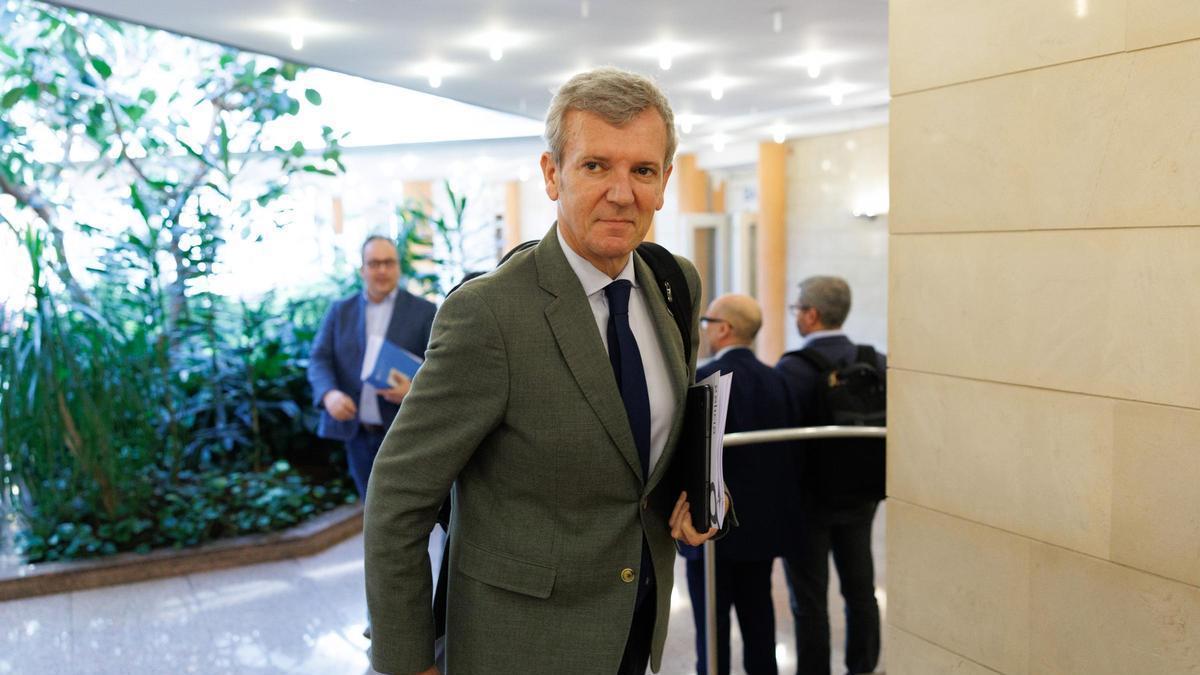 El presidente de la Xunta, Alfonso Rueda, este lunes en San Caetano